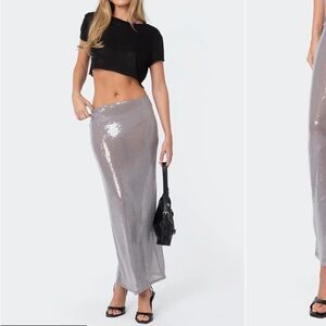 Edikted Shiny Silver Maxi Skirt